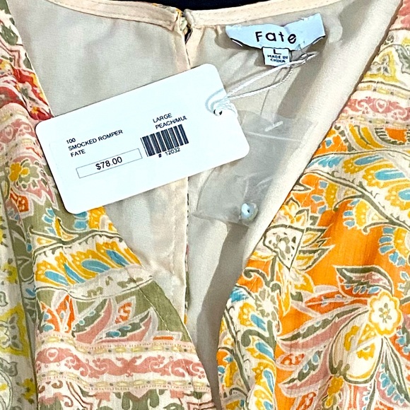 Fate The Label NWT Paisley Floral Romper Orange Patchwork Print - Picture 4 of 13